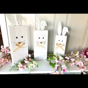 Wooden Bunny Tabletop Sign Happy Easter Spring Holiday Home Decor